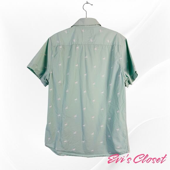 ZIPCODE Mens Light Green Shirt Button Down Collar With White Flamingos Sz M - Picture 2 of 8